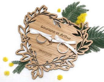 Personalized wooden heart wedding ring holder, cut-out country wedding ring holder