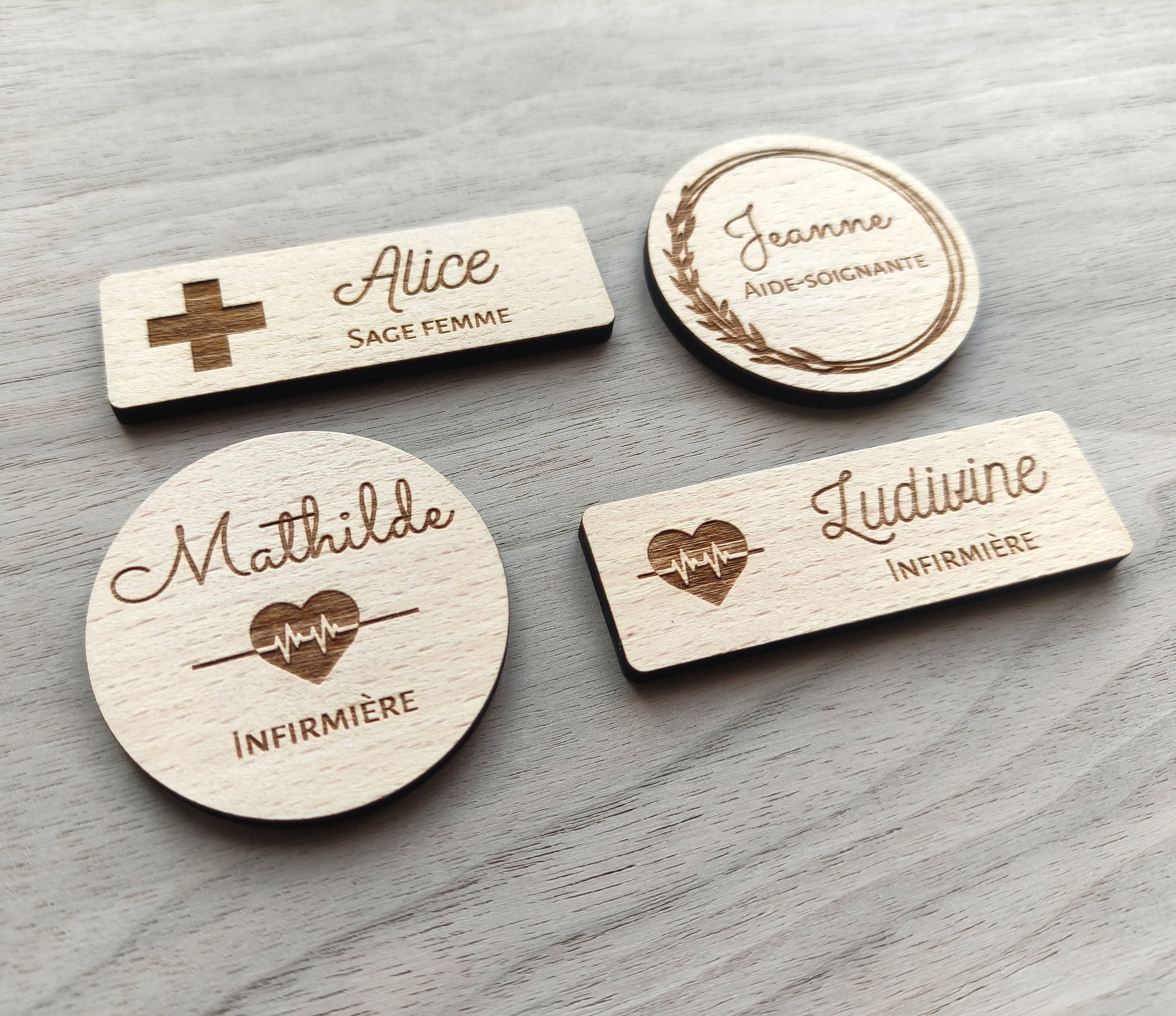 Wooden Badge Nurse Midwife Caregiver, Personalized Badge 