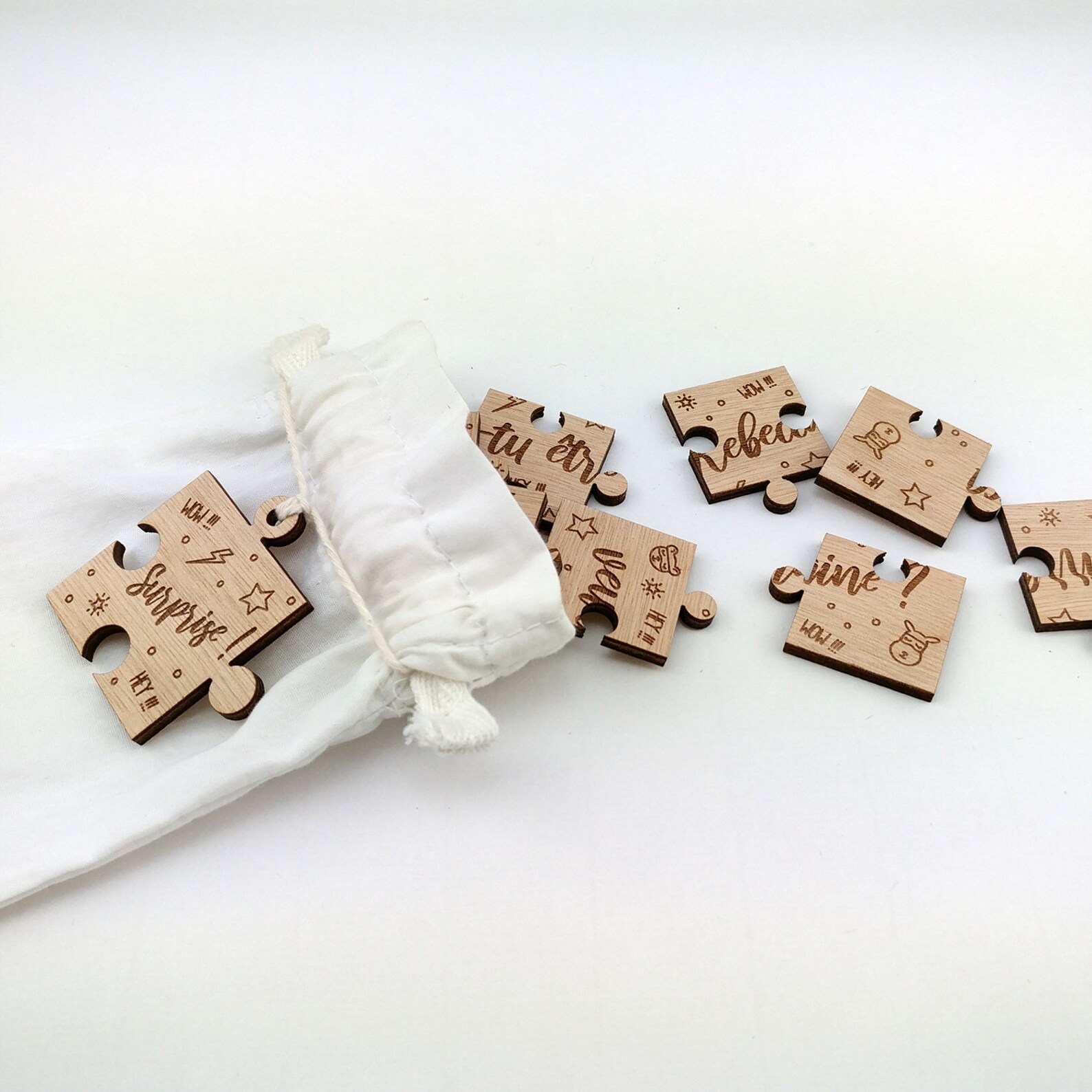 Threan Set de Cadeau pour Parrain en Bois Puzzle d'Annonce de Parrain avec Sac à Cordon en Toile pour Baptême