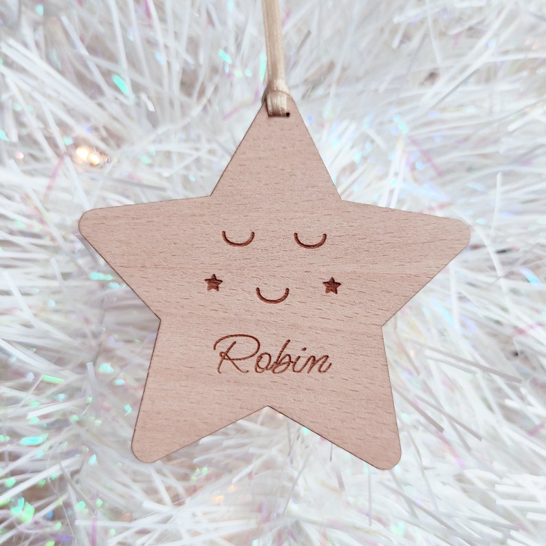 Personalized wooden Christmas ball My little star Engraved first name image 1