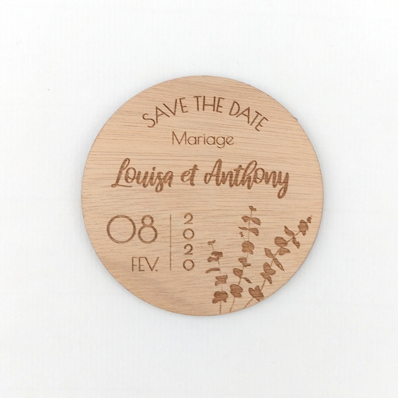 Magnet Save the Date en bois personnalisé - Thème champêtre bohème ...