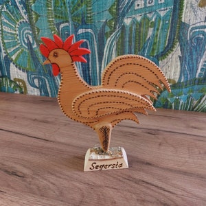 Vintage Scandinavian handmade Rooster made of wood 1986 Year , Wood rooster plaque, Easter table decor, kitchen warming (12)