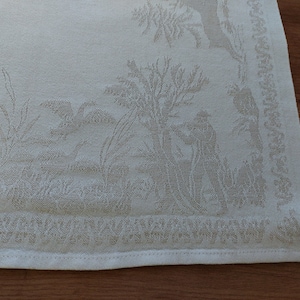 Vintage Suecia Ekelund tejido lino coleccionable Escena de caza pequeño mantel cuadrado - tapete de mesa, Vintage Scandianvian design (P1)