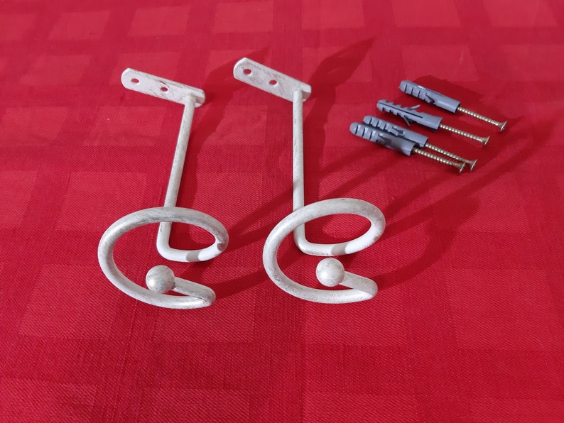 Spiral Curtain Holdbacks White Metal Wall Hooks Set of 2 / Etsy