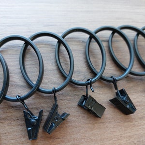 Set of 46 pcs Vintage Black oval plastic with metal pegs curtain rings, black curtain rings , plastic curtain rings ,pack of rings (P14)