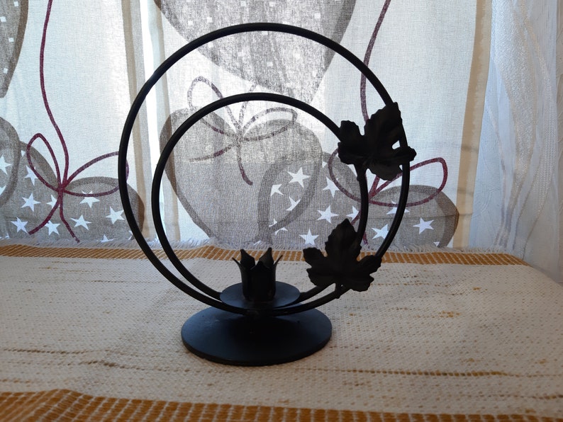 Vintage Hand Forged Metal Scandinavian decorative Candlestick holder table decor metal holder candle holder Maple leaf decor house warming