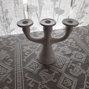 Vintage Scandinavian White Porcelain candlestick holder for three candlesticks, White candle holder, vintage (13)