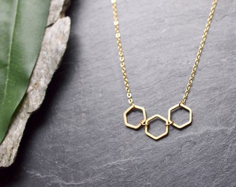 Hexagon Minimal Kette Gold Messing