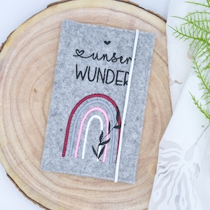 Mutterkindpasshülle Filz Österreich, Mutterpasshülle, Regenbogen, unser Wunder, Geschenk zur Geburt
