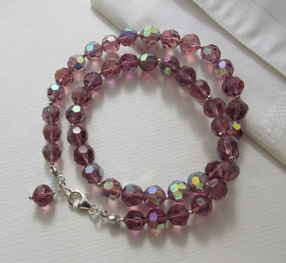 vintage dusty rose crystal necklace, 925 Sterling… - image 1