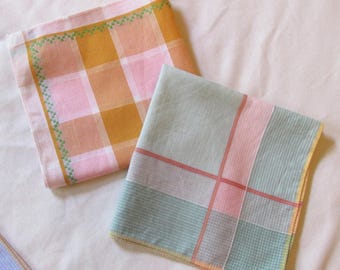 1950's German handkerchiefs pocket squares, multi color cotton linen 28 cm -11", ladies' or unisex accessory, made in Germany