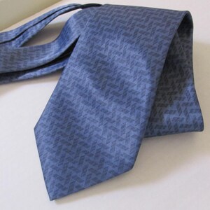 handmade René Chagal silk necktie, geometric stripe block shape pattern, vintage fine soft Myung Ju silk tie, two-tone blue slate gray