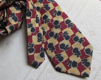 vintage Harrods Knightsbridge silk necktie, English mens silk designer tie, Michelsons of London, Made in England, floral black red yellow