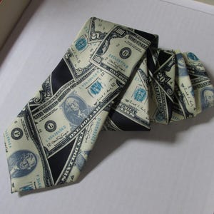 vintage handgemaakte zijden stropdas René Chagal, fijne zachte zijden Myung Ju stropdas, zijden stropdas Amerikaanse dollarbiljetten, cadeau voor hem bankier zakenman