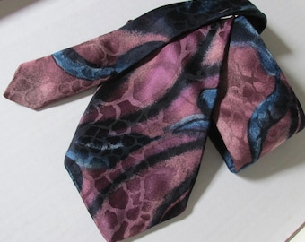 Vintage José Piscador sidenslips från 1970-talet, boho konstnärligt abstrakt blommönster, unisex designerslips tillverkad i EEC, lila blå svart