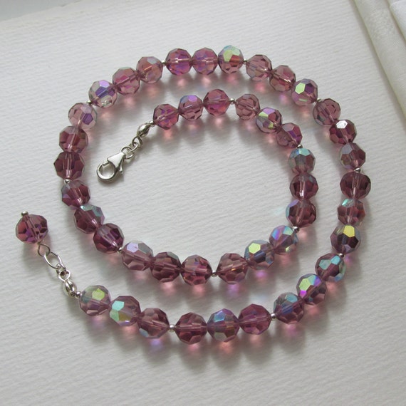 vintage dusty rose crystal necklace, 925 Sterling… - image 2