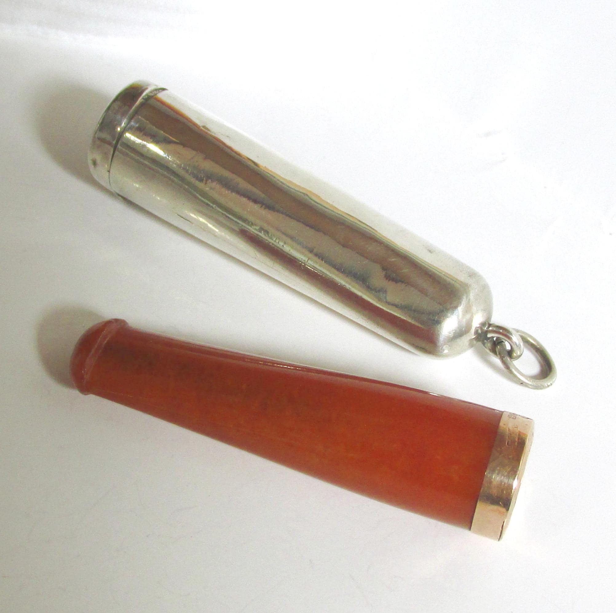 Antique 1904 English 9ct 375 Gold Amber Cigar Cheroot Holder Sterling ...