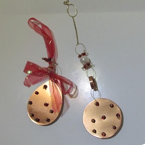 festive multi purpose recycled copper decoration, vintage handmade teardrop ornaments sun light catcher, upcycled glass beads faux pearl