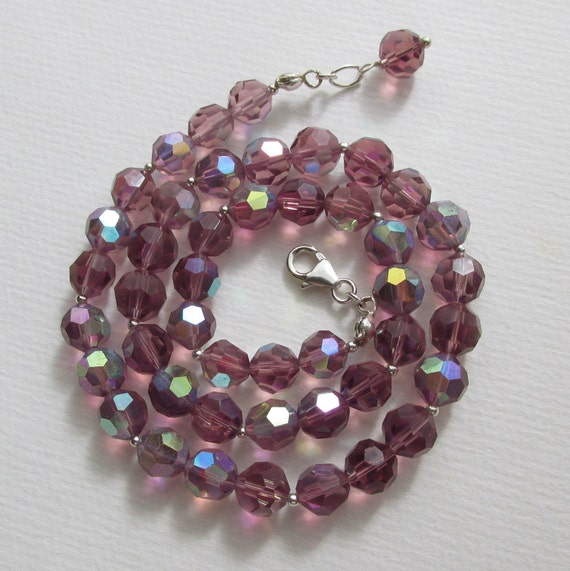 vintage dusty rose crystal necklace, 925 Sterling… - image 3