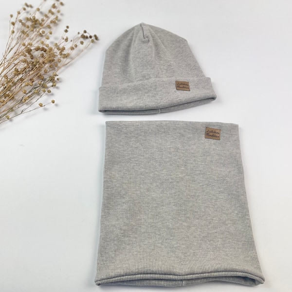 Hipster Beanie Set Baby Child Beanie Ribbed Jersey Grey