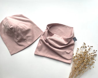 Bio Beanie Loop Rose Set Mütze Schall Organic Cotton