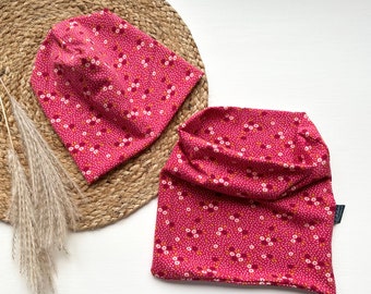 Beanie headband loop flowers raspberry pink