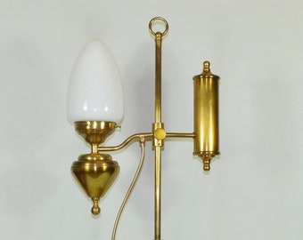 80er Jahre Messing Tischlampe Leuchte groß 71 cm im Petroleumlook gold Glasschirm vintage upcycling
