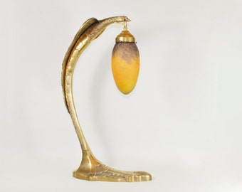 Adler Tischlampe Nr.1 Leuchte Jugendstil 51 cm groß Skulptur Bronze Messing Vögel gold upcycling vintage