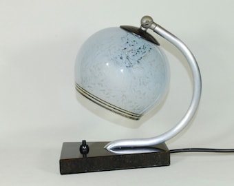 Lampe de table des années 50 RDA petite veilleuse aluminium marbre verre noir bleu années 50 années 60 vintage