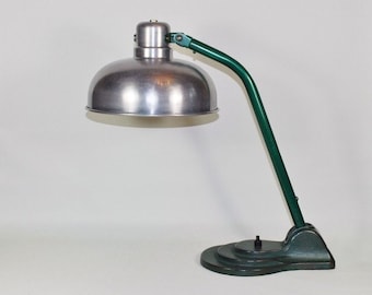 40s Bauhaus table lamp light office workshop metal aluminum Hala green simple vintage