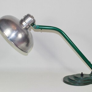 40s Bauhaus table lamp light office workshop metal aluminum Hala green simple vintage image 2