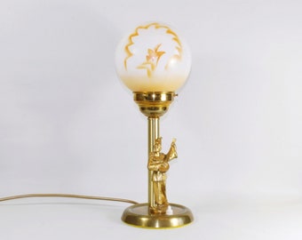 Unikat Harlekin Tischlampe Leuchte 42 cm Figur Skulptur einmalig art deco Jugendstil Musik Messing gold upcycling vintage