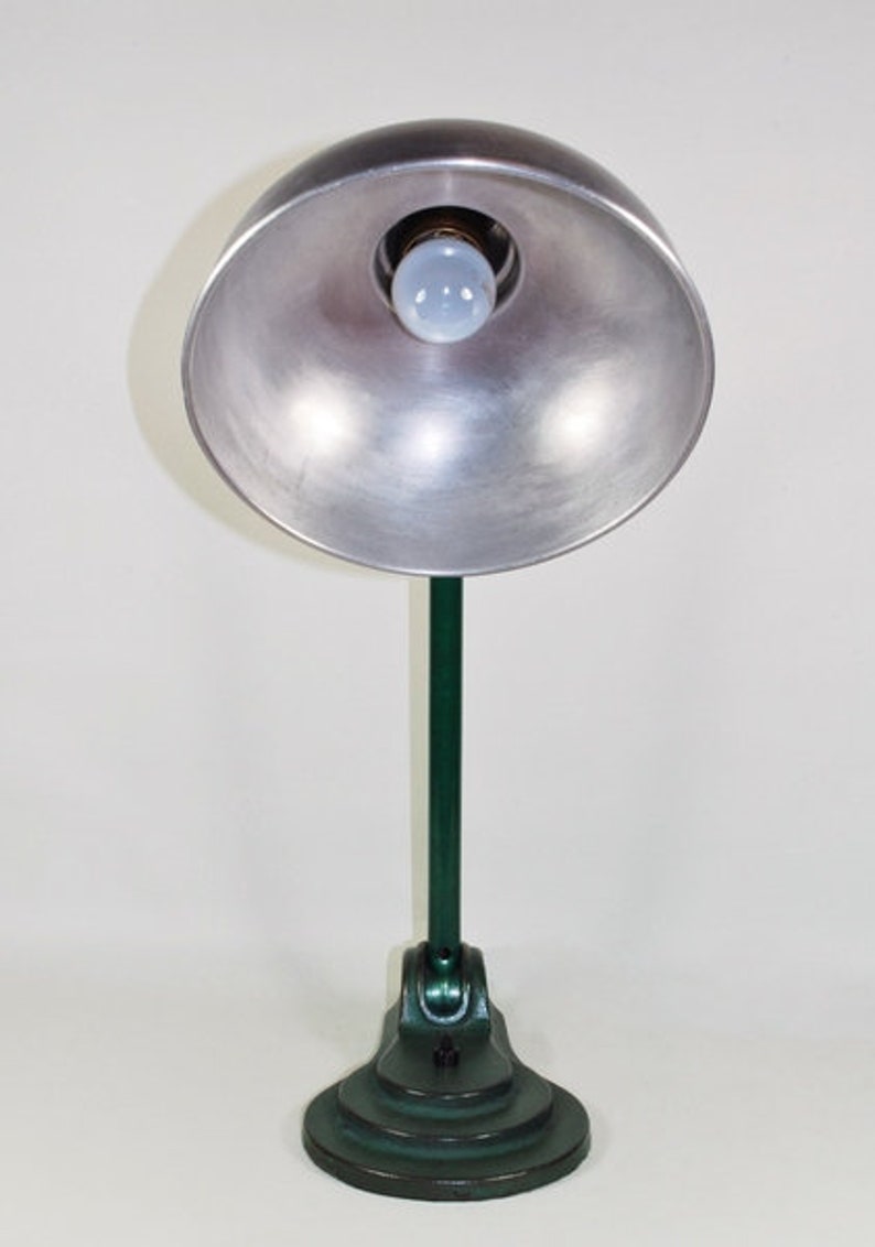 40s Bauhaus table lamp light office workshop metal aluminum Hala green simple vintage image 3