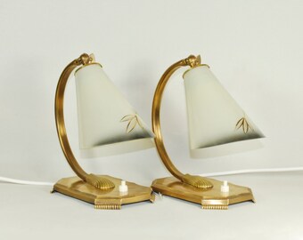 50er Jahre Tischlampen Paar Leuchten Nachtlicht Tütenschirme 60er fifties sixties mid century Messing gold vintage upcycling