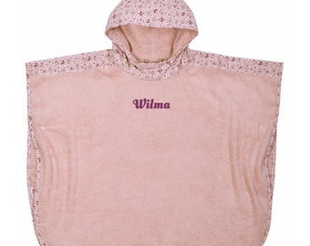 Kinder Badeponcho mit Lama Motiv und Namen altrosa - personalisiert mit deinen Wunschangaben Poncho Geschenk zum Geburtstag