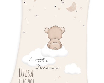 Soft-Peach Kinderdecke Babydecke mit Namen Motiv Little Dreamer 75x100cm