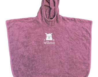 Wolimbo Kinder Badeponcho mauve mit Namen und Motiv bestickt - personalisiert mit deinen Wunschangaben Poncho Geschenk zum Geburtstag