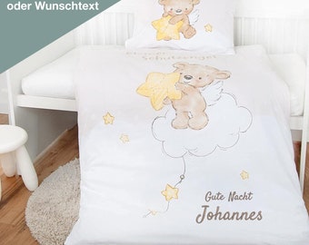 Kinderbettwäsche mit Namen bestickt - Motiv Schutzengel - 100x135cm - 100% Baumwolle - Geschenk zur Geburt  Geburtstag oder Taufe - bestickt
