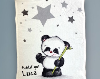 Kinderdecke mit Namen Panda Bär 75x100cm - personalisierte Babydecke zur Geburt