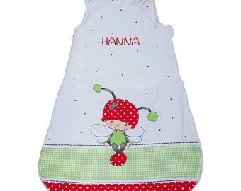 Käferchen Baby Schlafsack mit Namen bestickt - personalisiertes Geschenk zum Geburtstag, zur Geburt, als Taufgeschenk