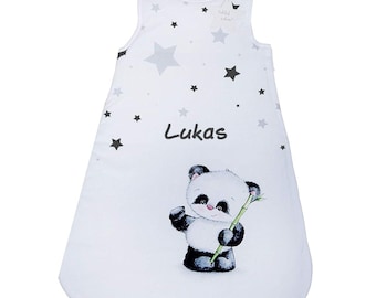 Baby Schlafsack Panda Motiv mit Namen bestickt - personalisiertes Geschenk zum Geburtstag, zur Geburt, als Taufgeschenk