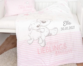 Rosa Lieblingsmensch Babybettwäsche mit Namen bestickt - Geschenk zur Geburt  Geburtstag oder Taufe - hochwertig bestickt