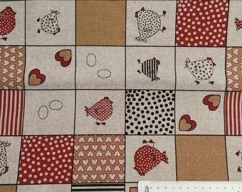 Easter decorative fabric linen look, chickens I