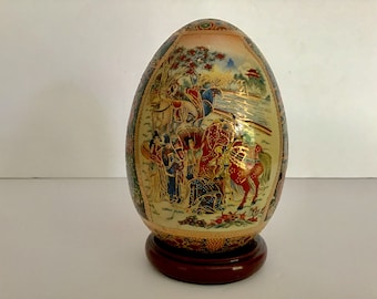 Asian Chinoiserie Decorative Porcelain Cloisonne Ornament Hand Painted Egg Hand Crafted Collectible Chinese Ceramic Vintage Decor Homeware