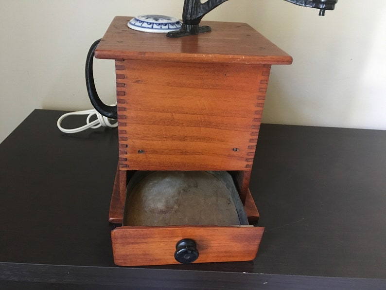 Vintage Handmade Wooden Coffee Grinder Table Lamp Etsy