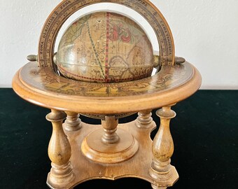 Antique Style Wooden Old World Zodiac Astrology Globe Italy