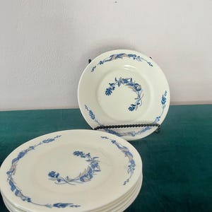 Vintage Set of Seven White with Blue Floral Dessert Plates