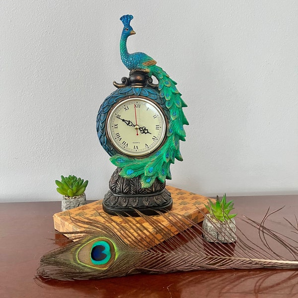 Peacock Figurine Clock