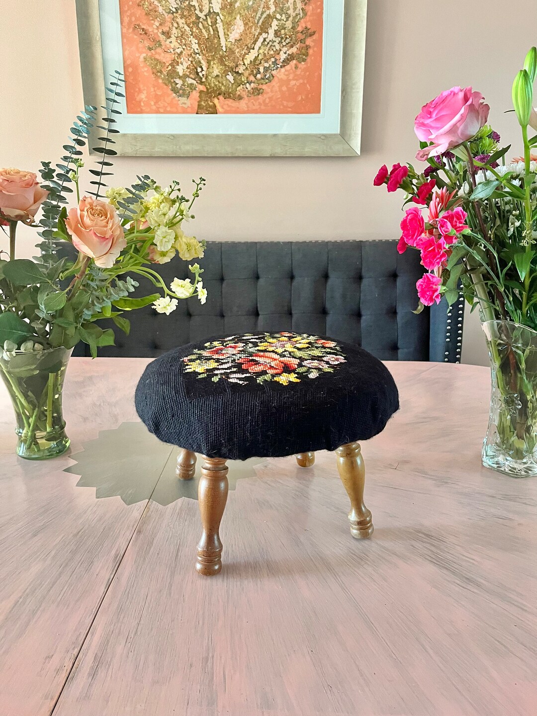 Quick Point Footstool Pattern Gorgeous Needlepoint Floral Pattern Footstool - Etsy