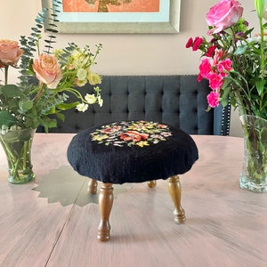 Gorgeous Needlepoint Floral Pattern Footstool